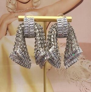Estate AB Luxury Palace Chic Crystal Exaggerated Bow Silver Dangle Earrings